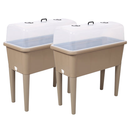 2pc raised garden bed set with ventilated clear greenhouse lids tan bases by HouseOfZazla on Tampa Home & Garden Store