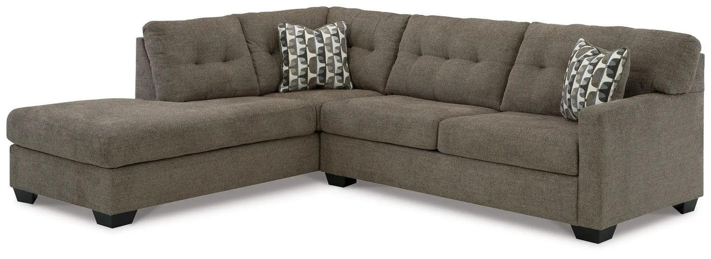 Mahoney stationary sectional sofa brown textured fabric with tufted cushions and 2 pillows Unique Piece on Tampa Home & Garden Store