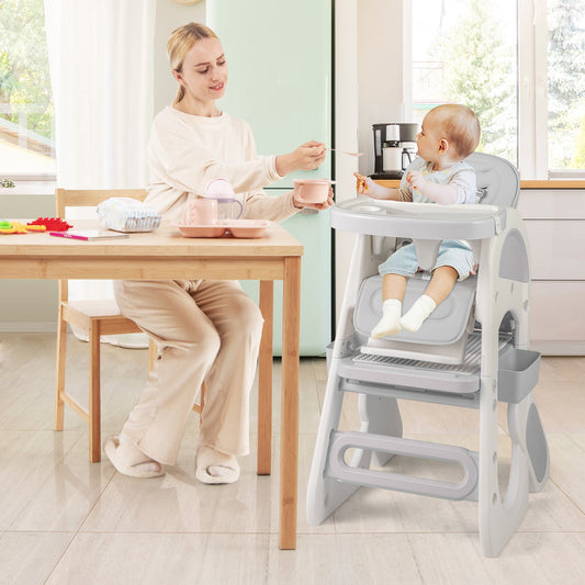 Convertible Baby High Chair with Double-layer Tray and Adjustable Backrest - Tampa Home & Garden Store