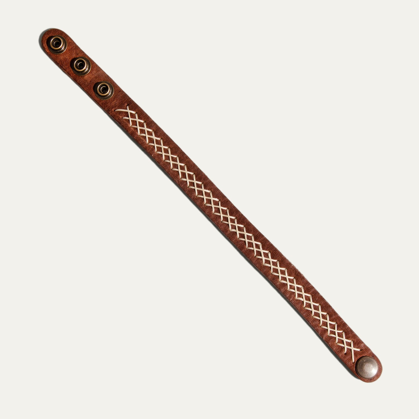 Cross Stitch Cuff leather wrist bracelet Will Leather Goods with cross-stitch and metal snaps on Tampa Home & Garden Store