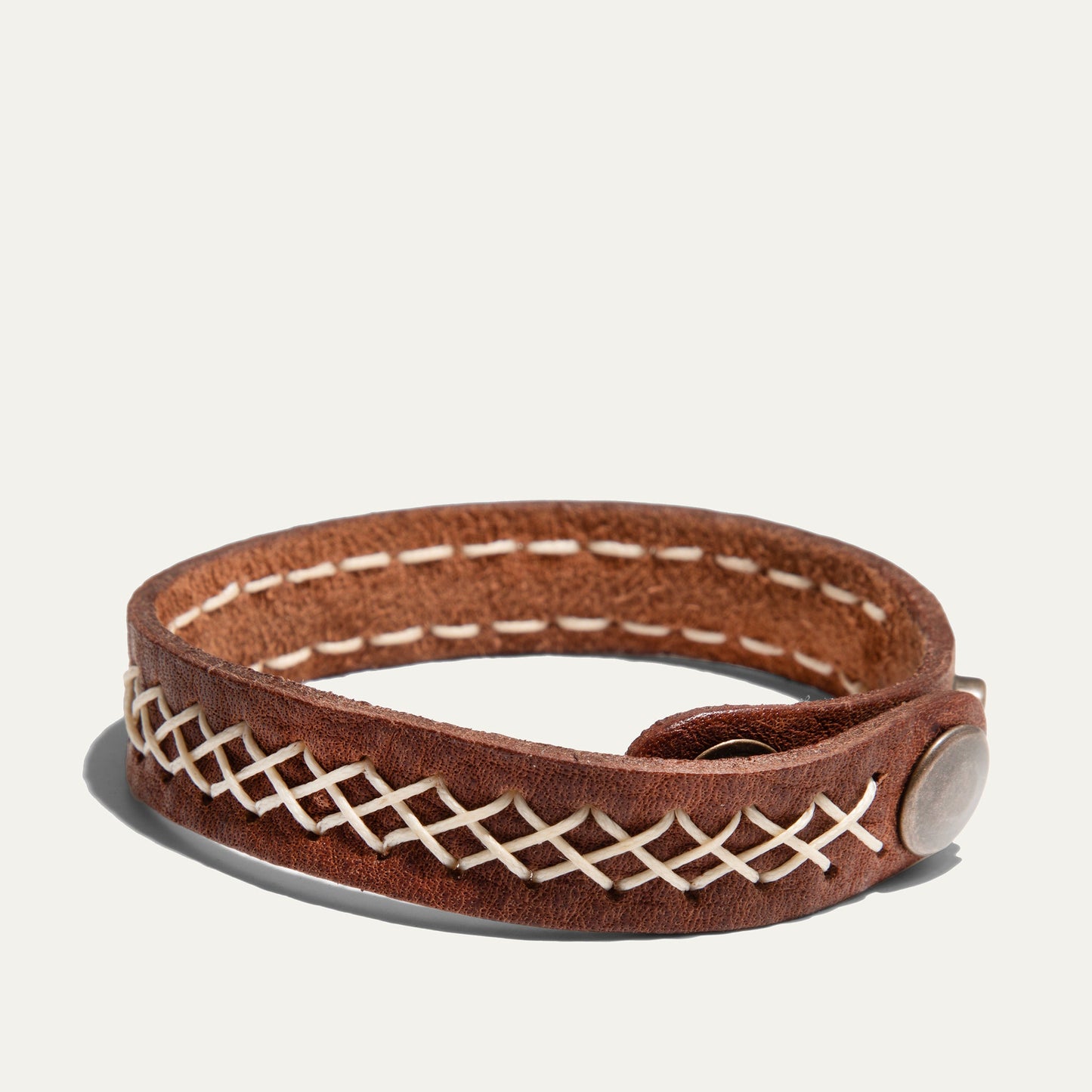 Cross Stitch Cuff bracelet in brown leather with white stitches by Will Leather Goods on Tampa Home & Garden Store