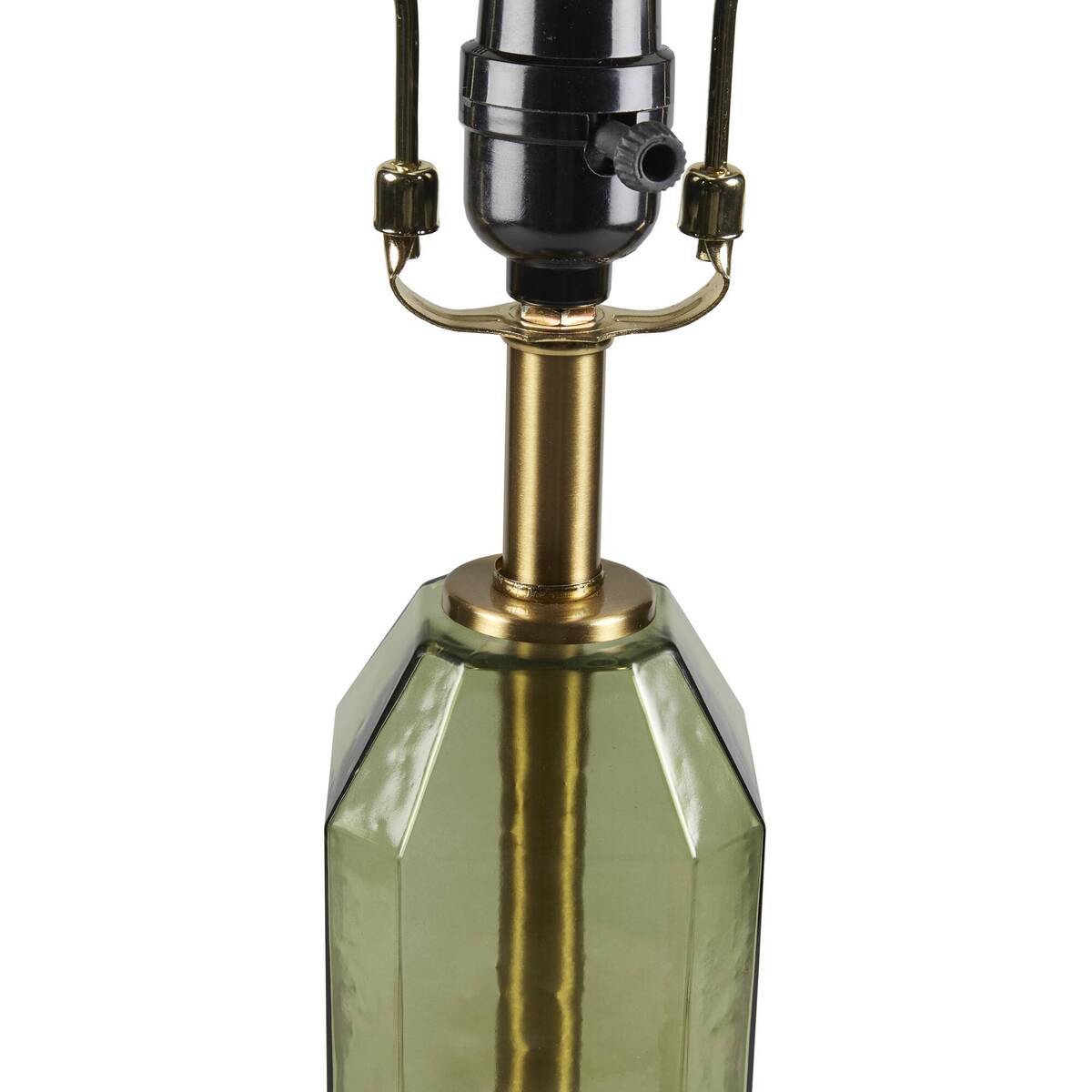 Faceted green glass table lamp with brass stem and black hardware by HouseOfZazla on Tampa Home & Garden Store