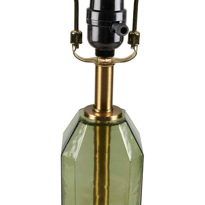 Faceted green glass table lamp with brass stem and black hardware by HouseOfZazla on Tampa Home & Garden Store