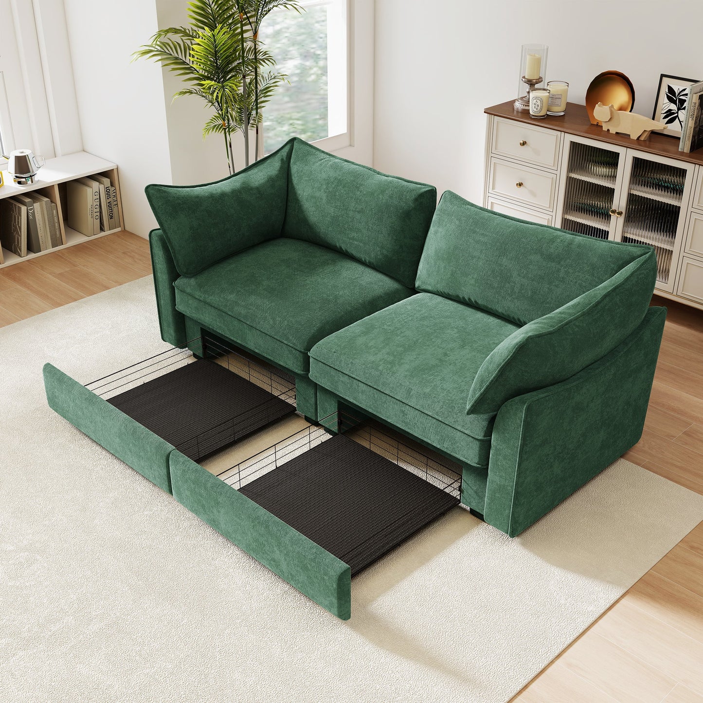2 Seater Sofa With Pull Out Storage Drawers emerald green velvet upholstery by HouseOfZazla on Tampa Home & Garden Store