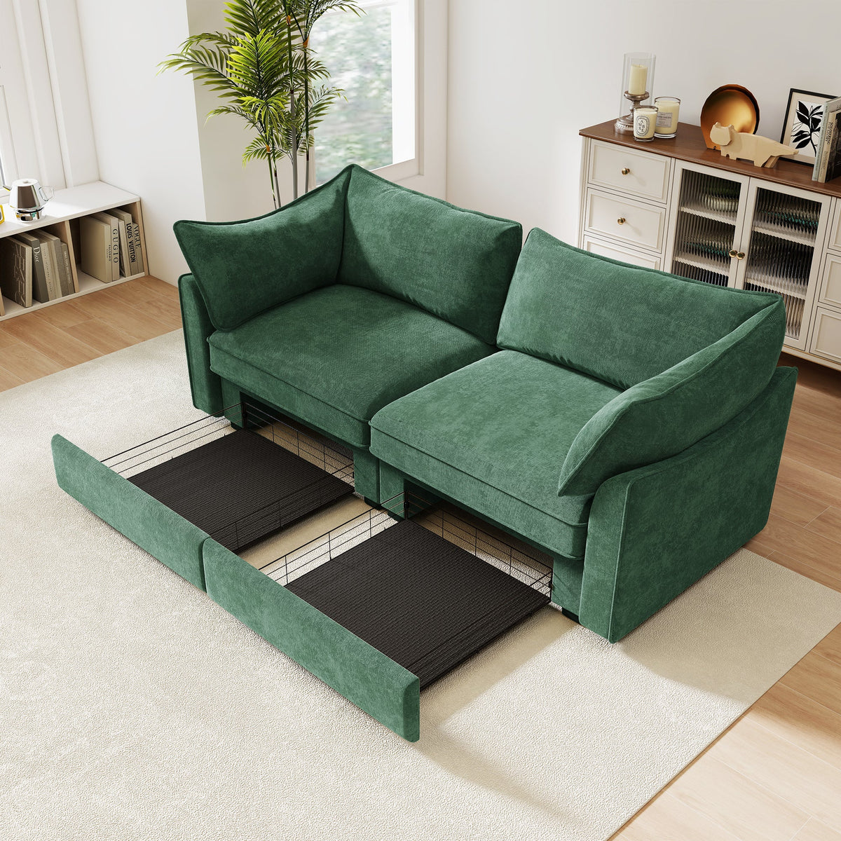 2 Seater Sofa With Pull Out Storage Drawers emerald green velvet upholstery by HouseOfZazla on Tampa Home & Garden Store