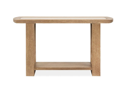 Bradford end table, rectangular top with light inlay, oak finish, open shelf on Tampa Home & Garden Store
