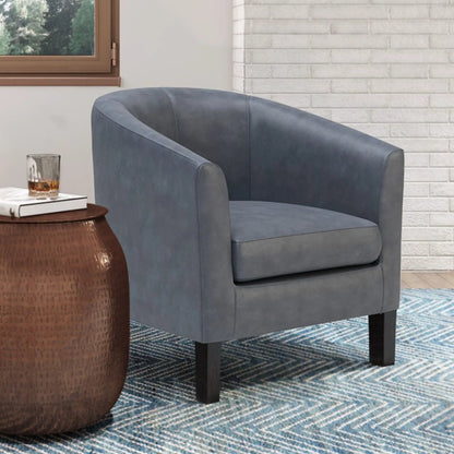 Austin Transitional Tub Chair in blue-gray upholstery with curved back and arms on Tampa Home & Garden Store