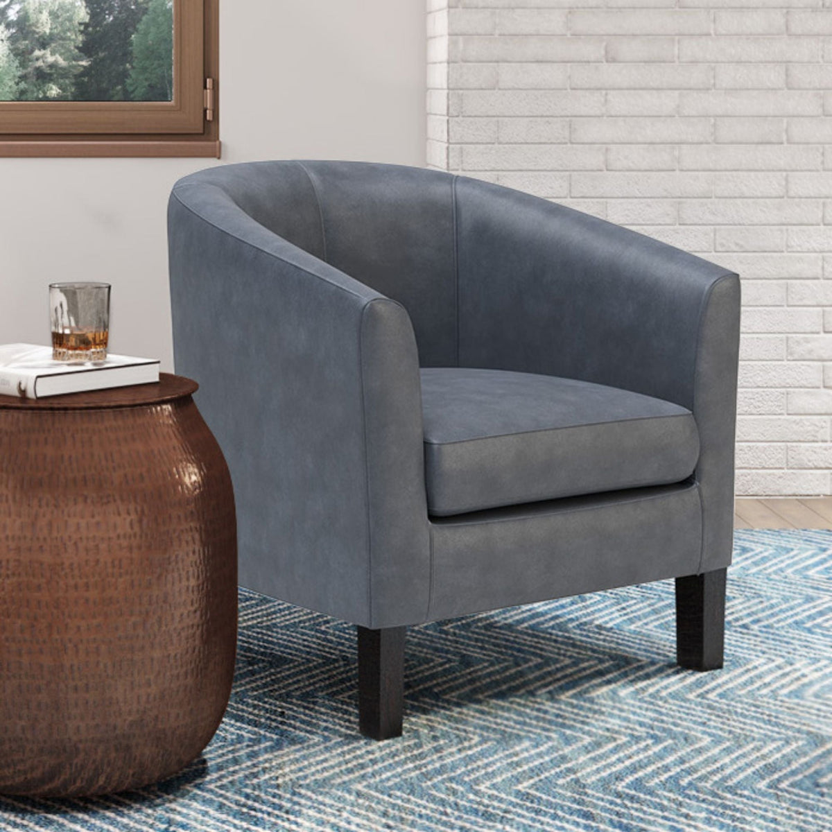 Transitional tub chair in blue-gray fabric with solid black legs by HouseOfZazla on Tampa Home & Garden Store