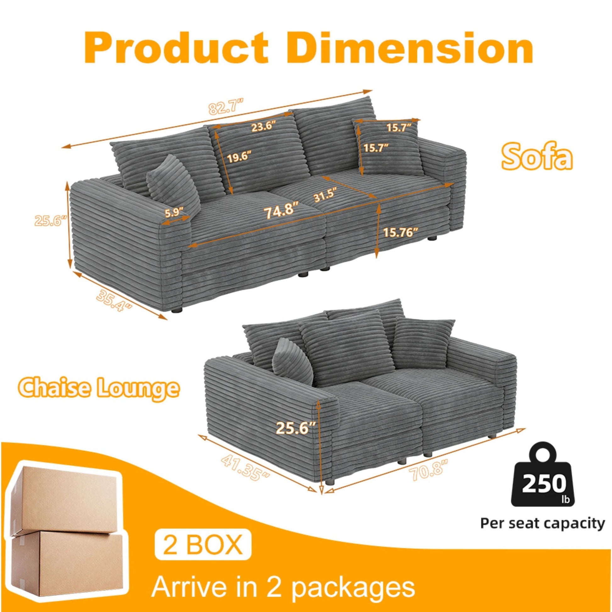 4-Seat Modern Comfy Upholstered Sofa Cloud Couch by HouseOfZazla in grey fabric on Tampa Home & Garden Store
