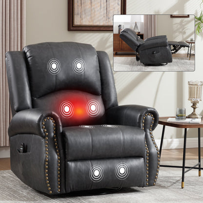 Heat Massage Manual Recliner Chair by HouseOfZazla in dark gray leather with rocker and swivel on Tampa Home & Garden Store