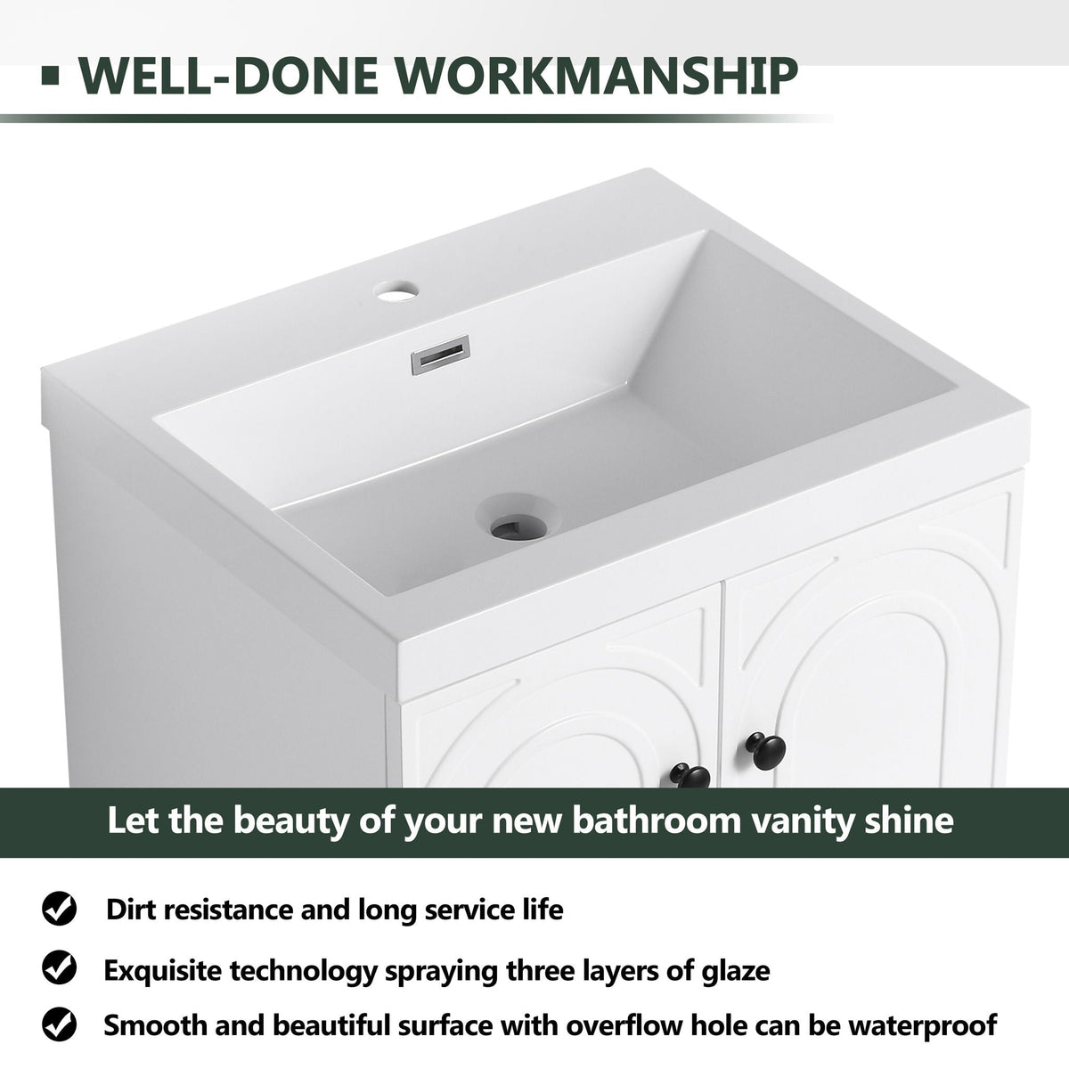 Freestanding bath vanity with resin sink and door, white finish by HouseOfZazla on Tampa Home & Garden Store