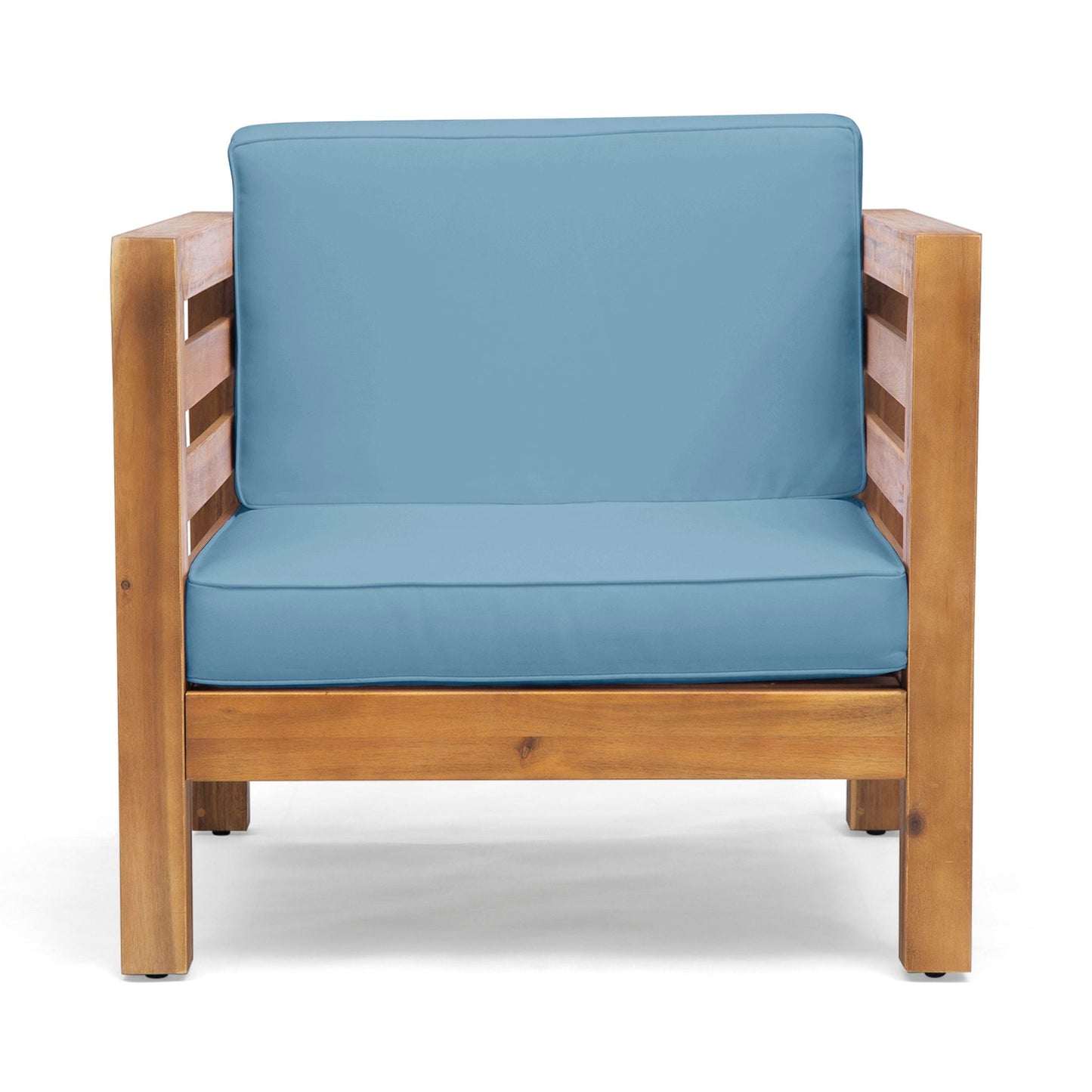 Outdoor Acacia Wood Patio Chair with Fabric Cushions blue cushions on Tampa Home & Garden Store