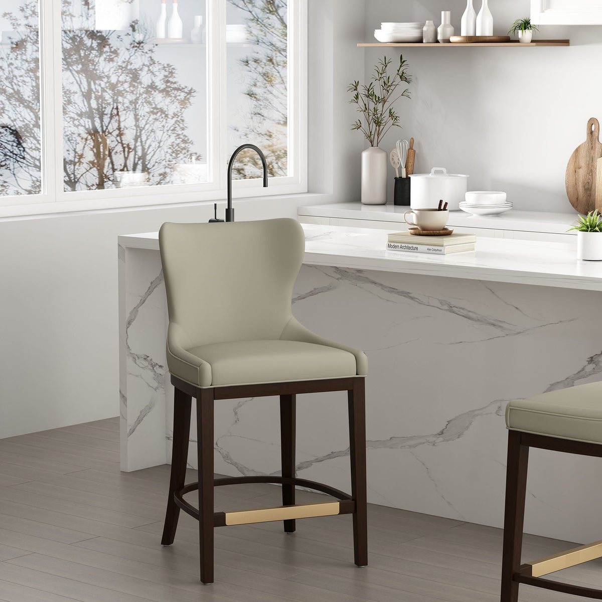 Beige Blair Counter Stool with Backrest, 24–27 in, two stools, HouseOfZazla, modern kitchen on Tampa Home & Garden Store