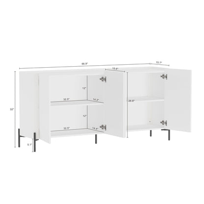 Abbey Sideboard with adjustable shelves in white finish, HouseOfZazla modern design, metal legs on Tampa Home & Garden Store
