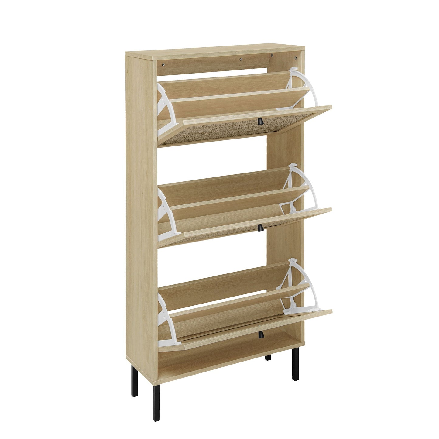 Modern Rattan 3-Door Shoe Rack Cabinet by HouseOfZazla, light wood with white frame on Tampa Home & Garden Store