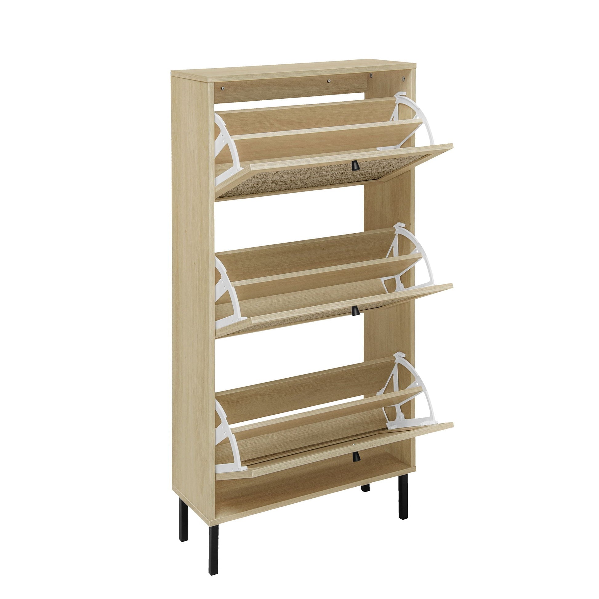 Modern Rattan 3-Door Shoe Rack Cabinet by HouseOfZazla, light wood with white frame on Tampa Home & Garden Store