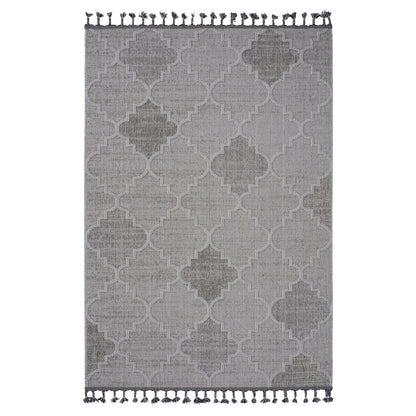 Rug Guros Collection 7.9x10 durable soft area rug in grey with geometric trellis pattern fringe on Tampa Home & Garden Store