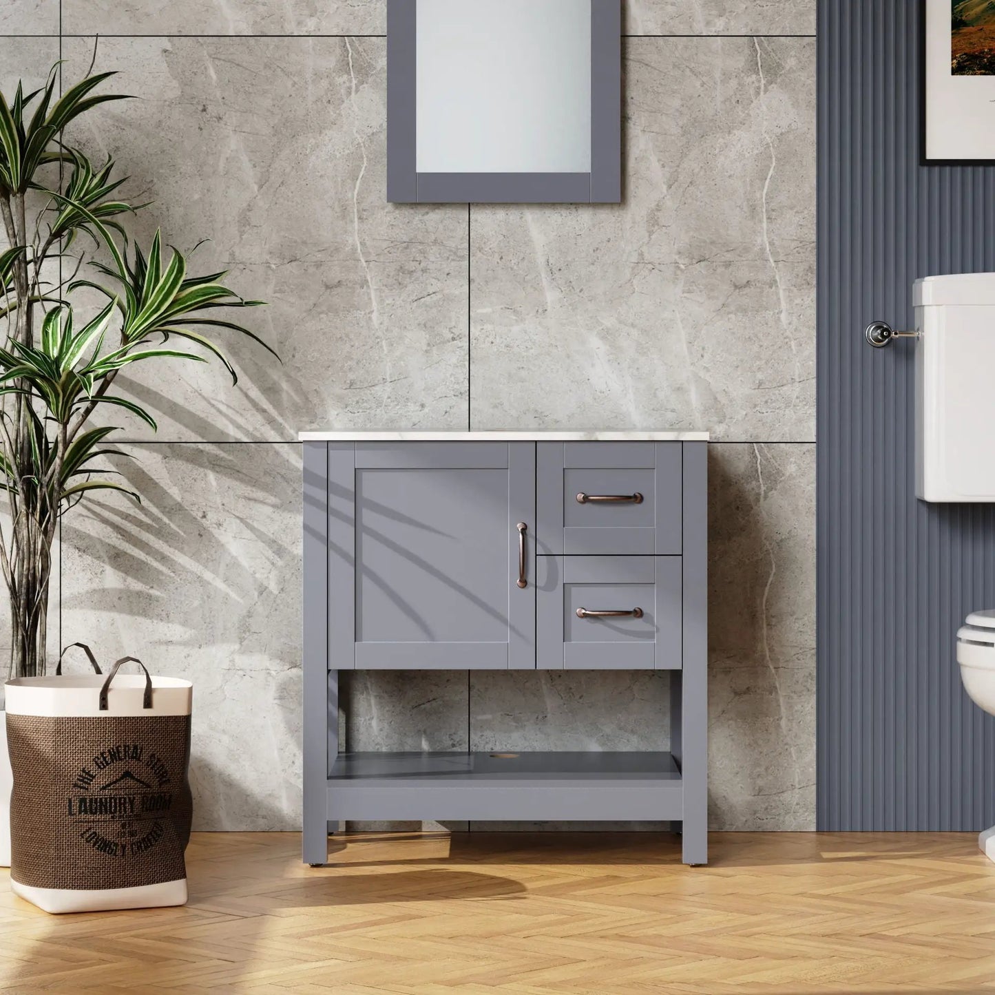 Bathroom Vanity with Mirror and Top Gray