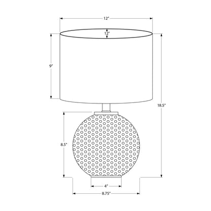 Modern gray/cream table lamp with perforated round base and 12 in shade dia overall 18.5 in tall on Tampa Home & Garden Store