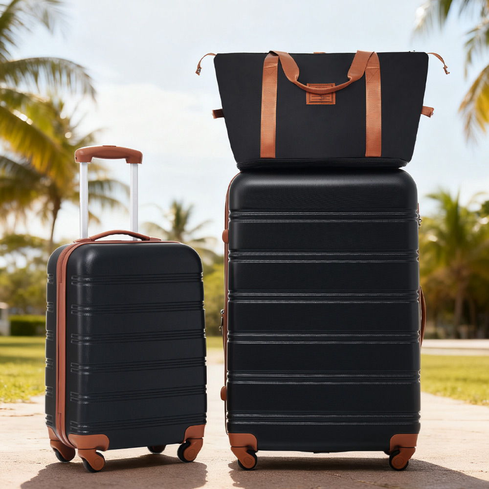 Hardshell luggage set by HouseOfZazla, 2-piece with TSA lock, black trim, 20in and 28in spinners on Tampa Home & Garden Store