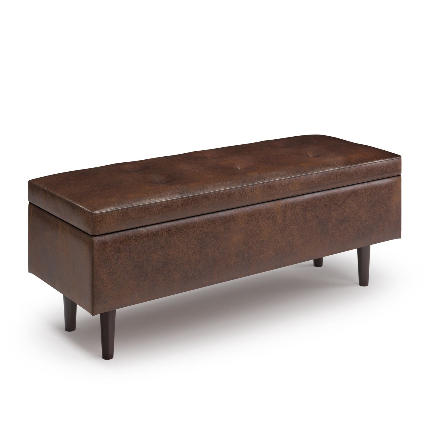 Shay large square storage ottoman in brown leather with tufted top mid-century style on Tampa Home & Garden Store