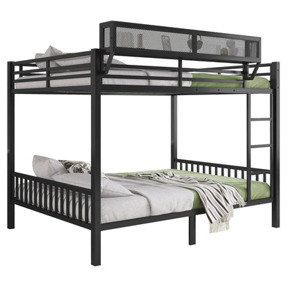 Queen over Queen bunk bed in black metal with ladder and storage shelf on Tampa Home & Garden Store