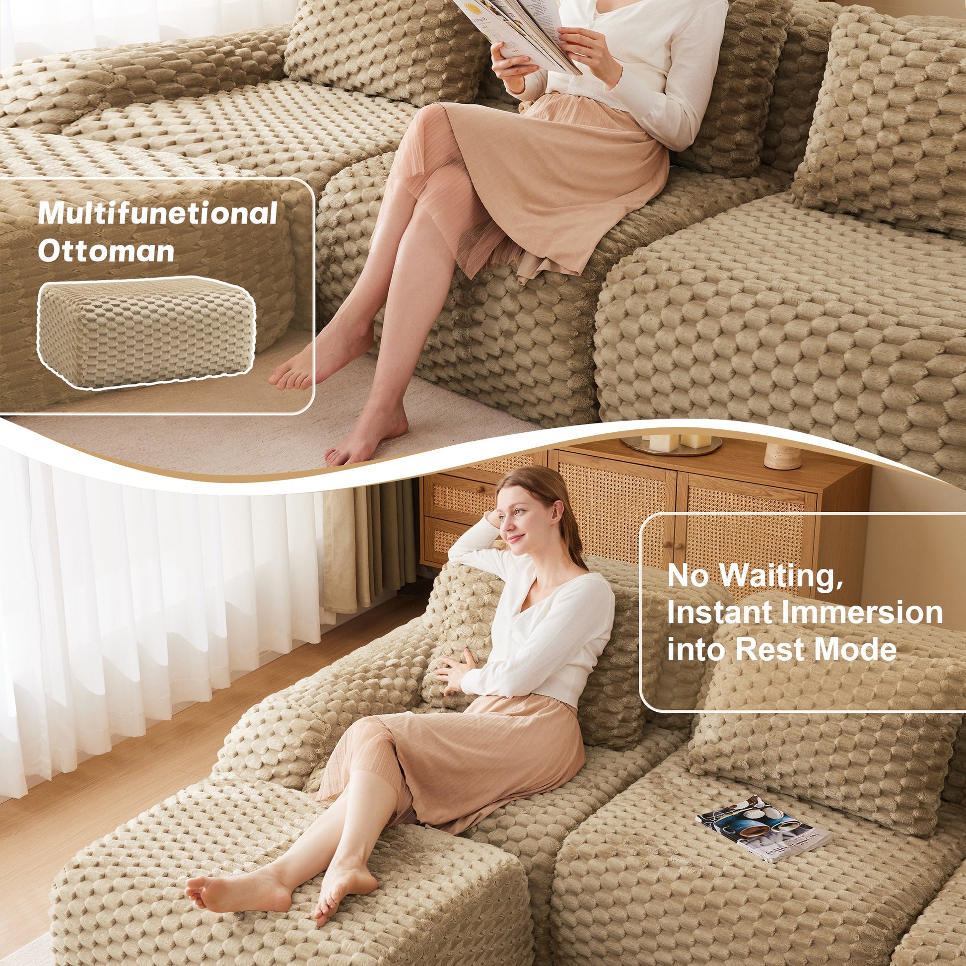 146in Modern U-Shaped Modular Sofa in beige textured fabric with ottoman by HouseOfZazla on Tampa Home & Garden Store