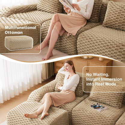 146in Modern U-Shaped Modular Sofa in beige textured fabric with ottoman by HouseOfZazla on Tampa Home & Garden Store