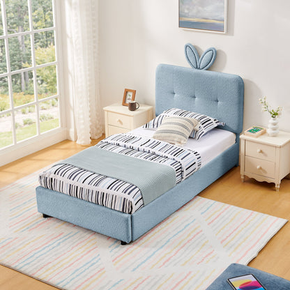 Twin size kids upholstered bed with oversized blue rabbit-ear headboard HouseOfZazla on Tampa Home & Garden Store