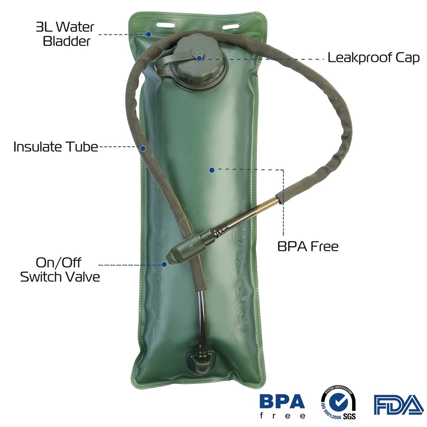 GemGear iMounTEK 3L Tactical Hydration Pack green water bladder with leakproof cap BPA free on Tampa Home & Garden Store