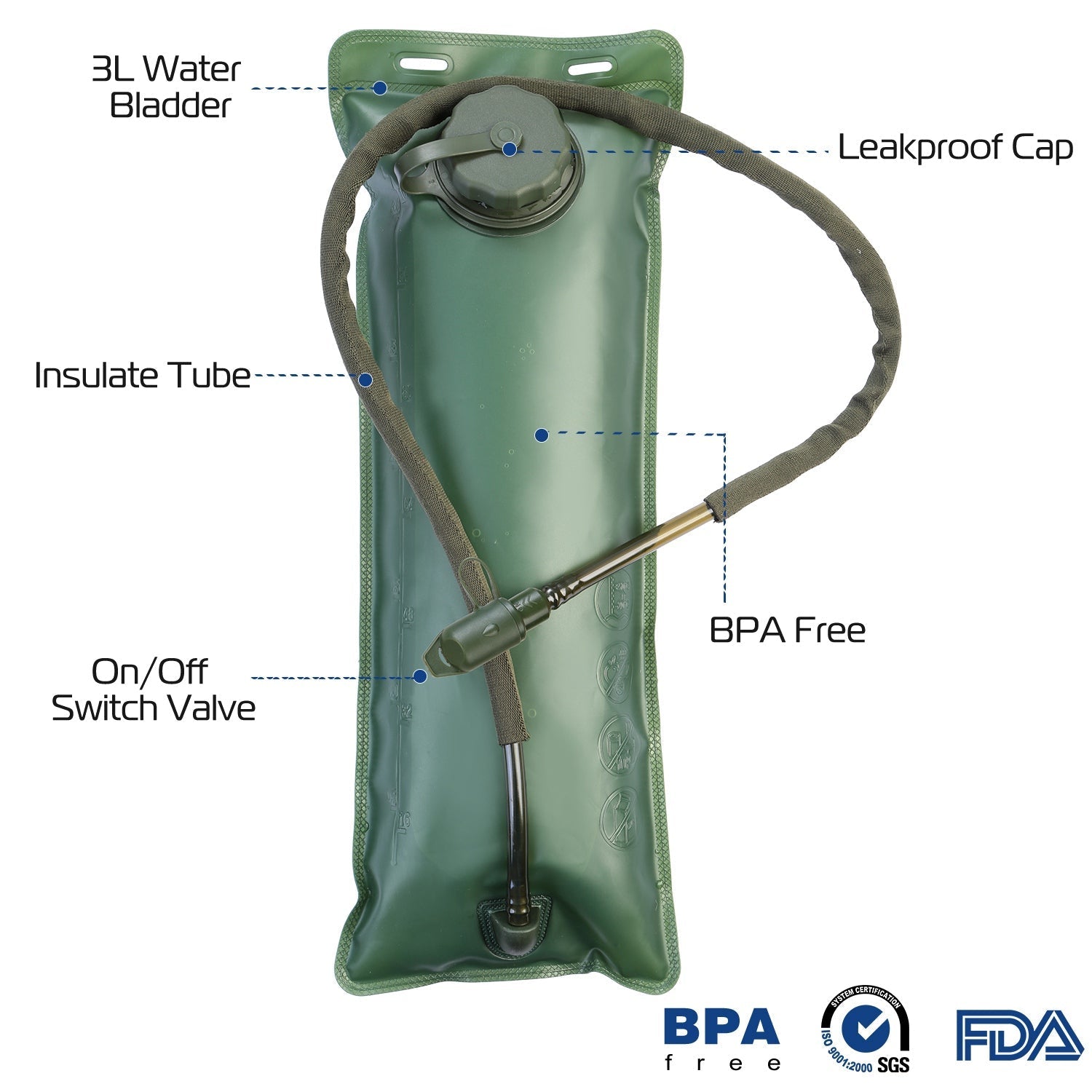 GemGear iMounTEK 3L Tactical Hydration Pack green water bladder with leakproof cap BPA free on Tampa Home & Garden Store