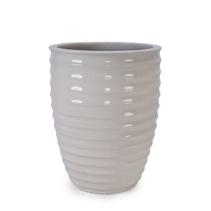 Planter ribbed ceramic pot in light gray with crackled glaze for patio and windowsill on Tampa Home & Garden Store