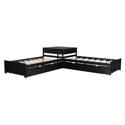 L-shaped black platform bed with built-in desk, drawers, and trundle on Tampa Home & Garden Store