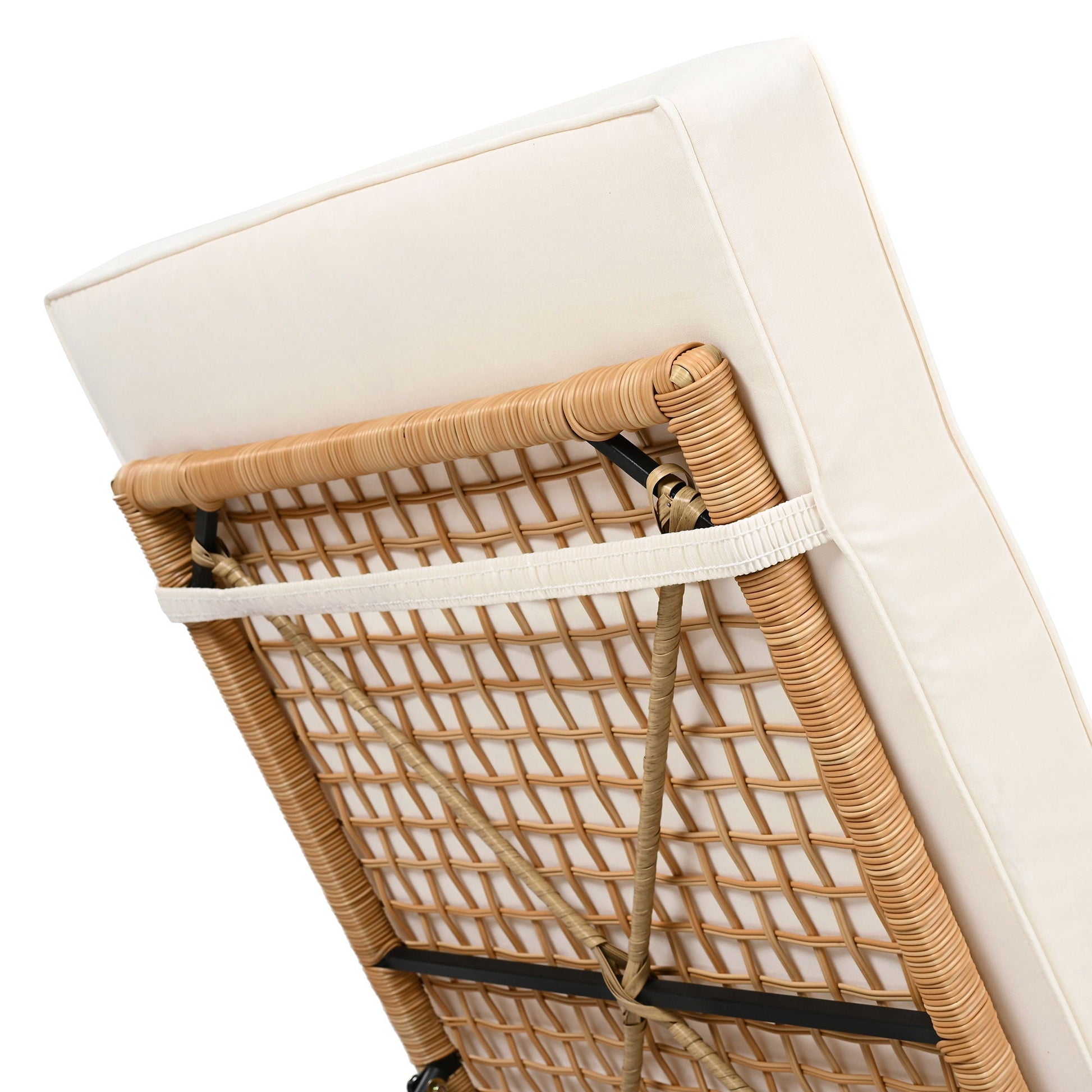 Sunlounger HouseOfZazla with beige cushion, wicker frame, 5-position backrest and wheels on Tampa Home & Garden Store