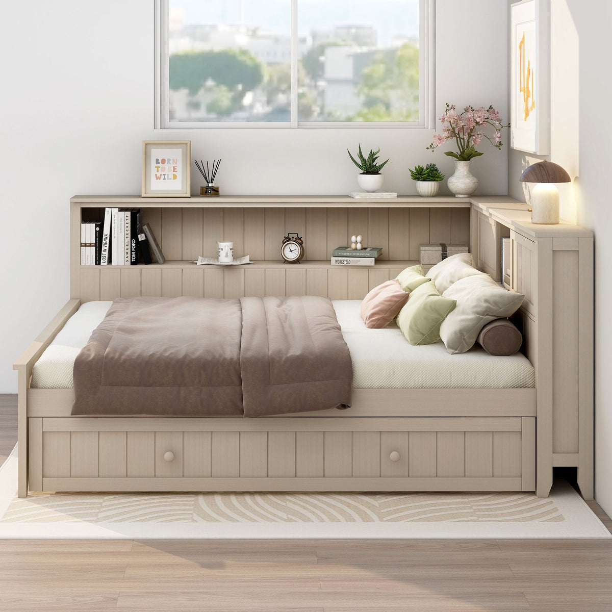 Full size daybed with storage shelves and trundle in ancient white, HouseOfZazla on Tampa Home & Garden Store