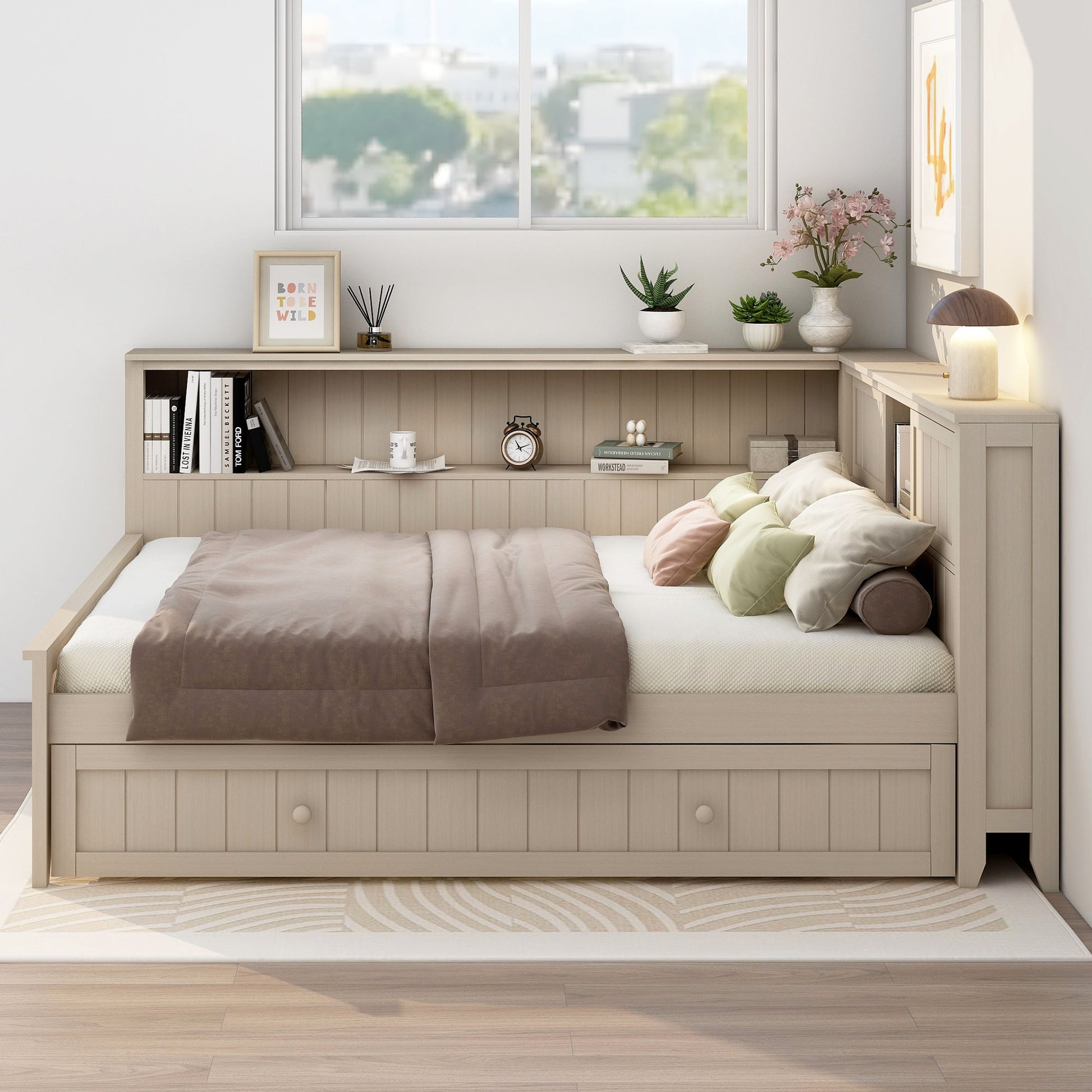 Full size daybed with storage shelves and trundle in ancient white, HouseOfZazla on Tampa Home & Garden Store