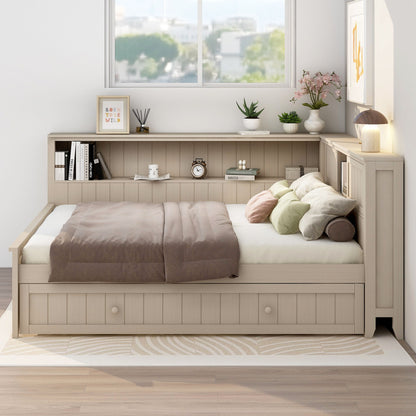 Full size daybed with storage shelves and trundle in ancient white, HouseOfZazla on Tampa Home & Garden Store