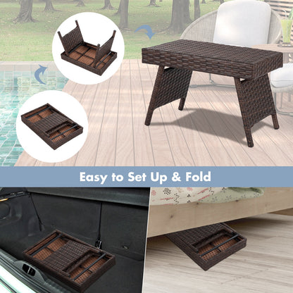 Mesa auxiliar plegable de ratán PE para patio/jardín - Marrón