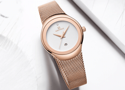 Stevvex women's rose gold stainless steel watch with braided mesh bracelet, waterproof on Tampa Home & Garden Store