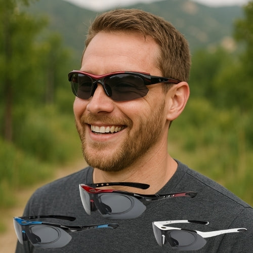 Cycling sunglasses for men and women with UV protection; red-accent frame; blue/gray/white on Tampa Home & Garden Store