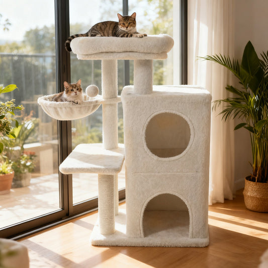 33.5 Inch Cute Kitten Tower with 2-Tier Condo and Padded Top Perch - Tampa Home & Garden Store