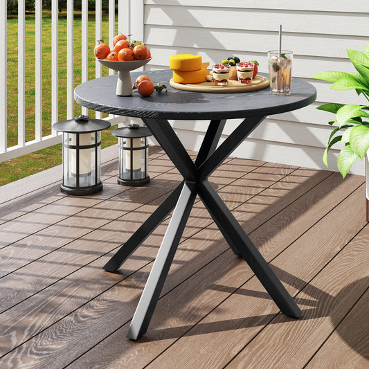 33.5 Inch Round Patio Bistro Table with Wood-Like Top and X-Shaped Legs-Gray - Tampa Home & Garden Store