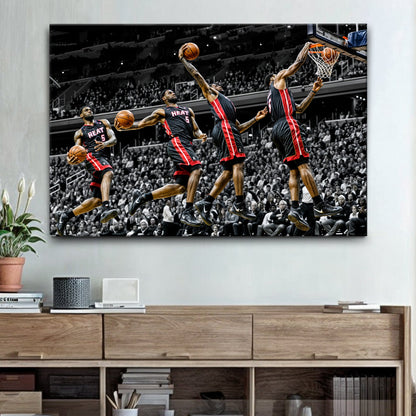 Momentum - Sport Wall Art canvas by Tailored Canvases; basketball dunk scene with red accents on Tampa Home & Garden Store