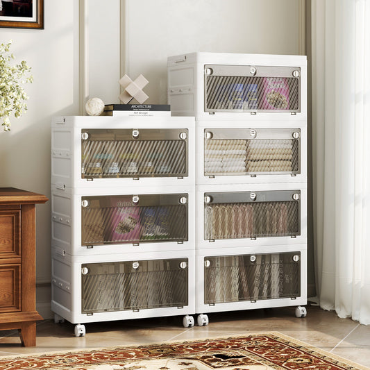 33 Gal 3-Pack Stackable Plastic Storage Bins with Lid for Bedroom Living Room-White