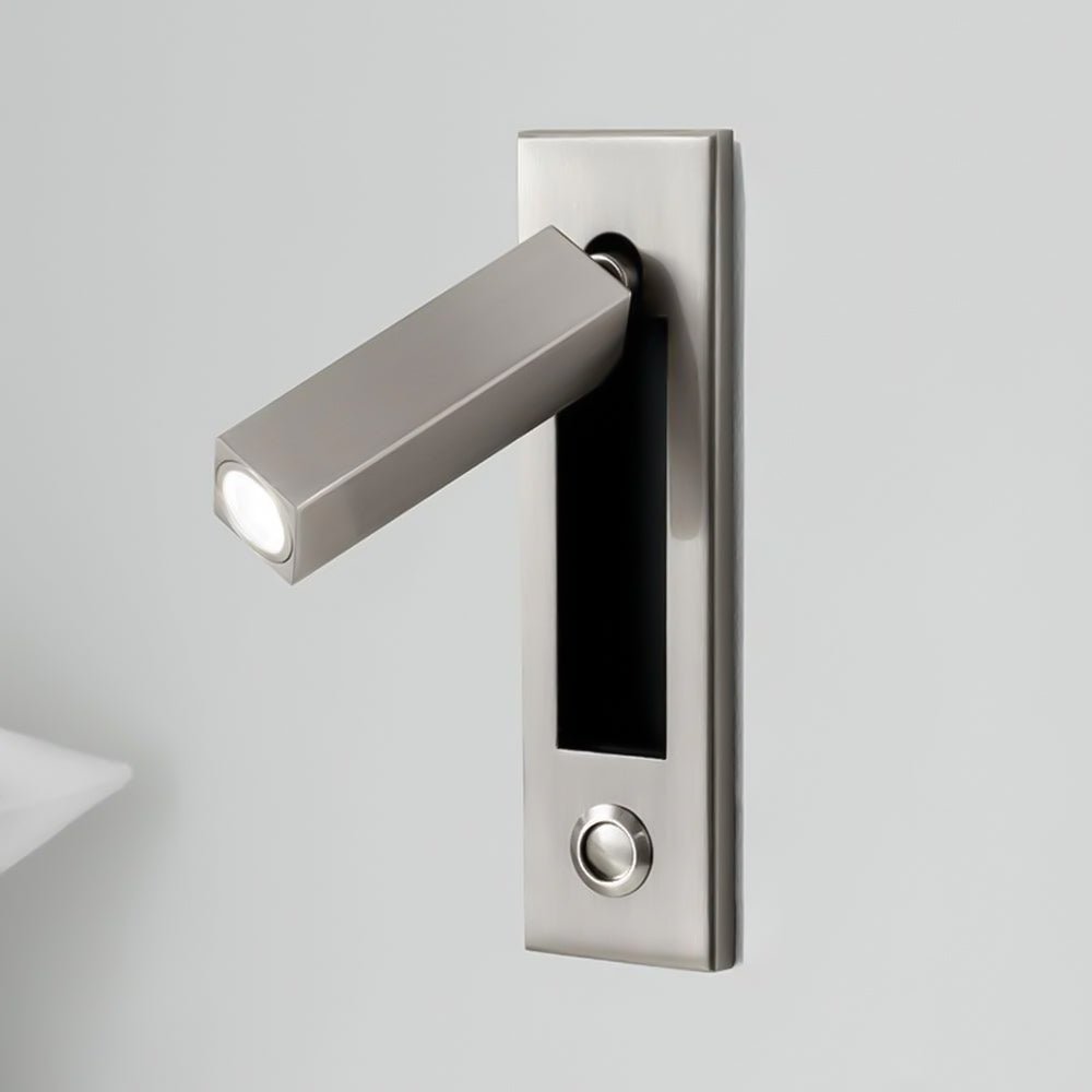 Recessed folding bedside wall sconce with warm LED Moktan Sabai brushed stainless steel on Tampa Home & Garden Store