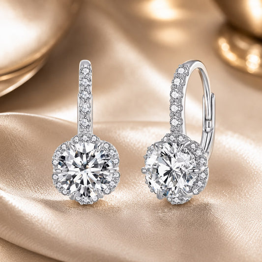 Earrings 925 Sterling Silver Moissanite Halo Drop with pave accents, 6.5ct total, Bids.com on Tampa Home & Garden Store