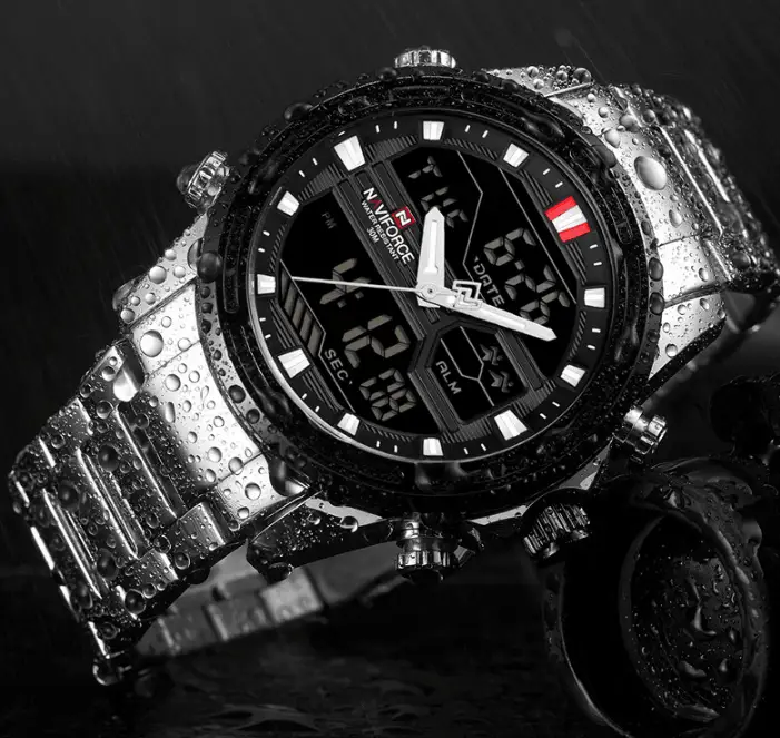 Mens Waterproof Analog Digital Watch Stainless