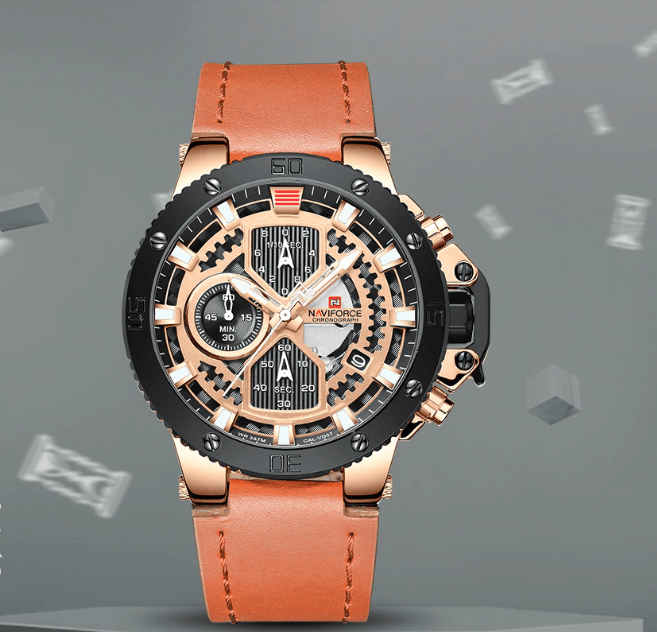 Men's Casual Waterproof Watch ST1N600MK by Stevvex with rose dial and orange leather strap on Tampa Home & Garden Store