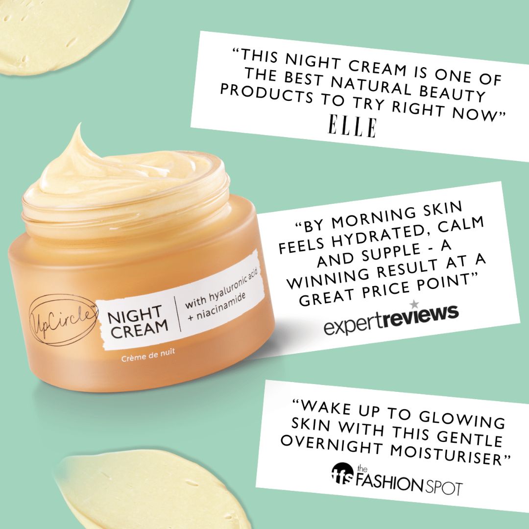 UpCircle Night Cream jar with hyaluronic acid and niacinamide; peach-toned lotion container on Tampa Home & Garden Store