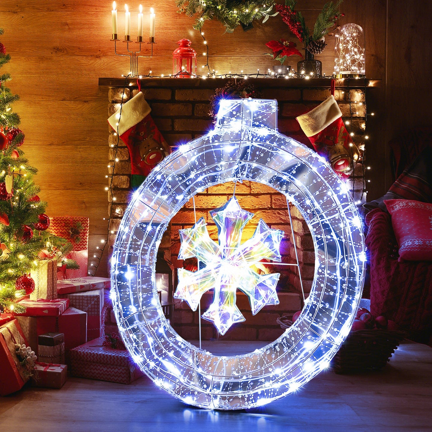 33 Inch Lighted Snowflake Wreath With Ring